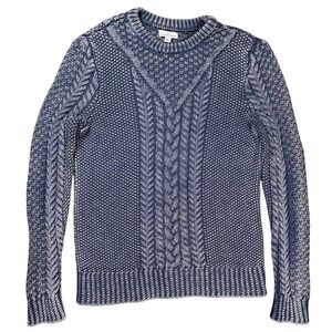 LL Bean Signature Cable Knit Sweater Men Medium Blue Marled Cotton Fisherman
